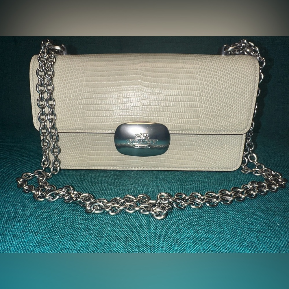 Coach Eliza Pale Green Lizard Embossed Shoulder and Crossbody CR106 SV/AG MINT! - Picture 2 of 15
